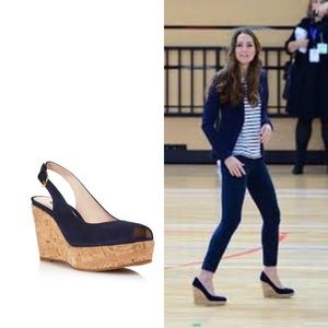 Stuart Weitzman Jean Suede Slingback Wedge Sandals